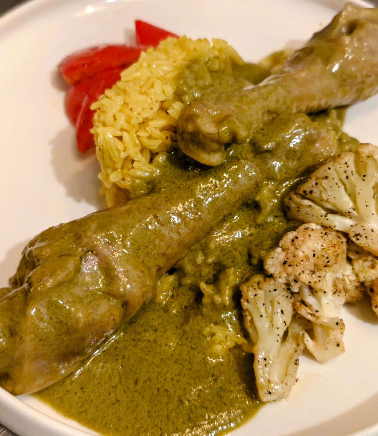 Green curry chicken with pilau rice
